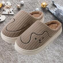 Ins Line-Cat Home Slippers Winter Warm Solid Color Striped Floor Bedroom Slipper Couples Men Women's House Shoes Indoor - 咖啡棕 - 查看 7
