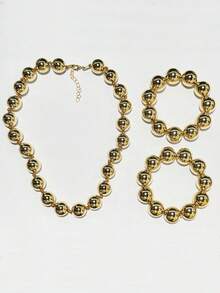 1 Set de 3 Collares, Pulseras y Juego de Joyas Hechas a Mano con Cuentas Geométricas Redondas de Plástico Estilo Bohemio, Regalo para Mujeres, Uso Diario