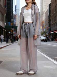 2 Stücke/Set dicke graue Erwachsenen Wasserdichte Regenjacke & Hose, Kapuzen Regenanzug für den ganzen Körper, tragbare Outdoor Wasserdichte Jacke, Langarm Jumpsuit Regenkleidung für Erwachsene, Radfahren, Wandern