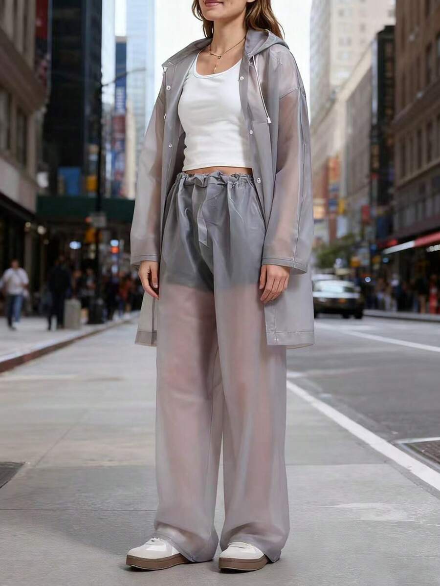 2 Stücke/Set dicke graue Erwachsenen Wasserdichte Regenjacke & Hose, Kapuzen Regenanzug für den ganzen Körper, tragbare Outdoor Wasserdichte Jacke, Langarm Jumpsuit Regenkleidung für Erwachsene, Radfahren, Wandern