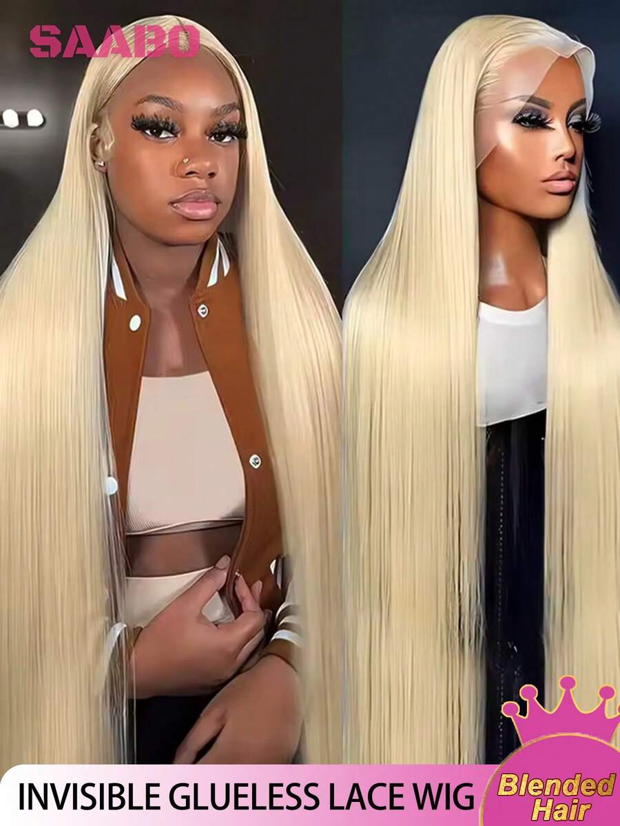 30 Inch Lace Front Wigs Human Blended Hair Pre Plucked With Baby Hair 13x4 Straight HD Transparent Lace Front For Women Daily Use 200 Density Glueless Fashion 613 Blonde Color