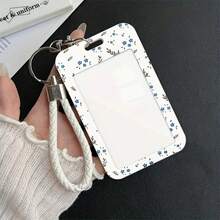 Blue Floral ID And Card Holder - Plastic Protector Transparent Front And White Back Elegant Design Perfect Gift For Fans Travelers Travel Accessories Elegant Accessory Secure Closure For Women Money Wallet Mini Wallet Purse Wallet Wristlet Wallet Card Wallet