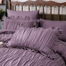 Purple Comforter Set Queen Size,Ruched Boho Bedding 9-Piece Bed-In-A-Bag For All Seasons,Fluffy Luxury Ruffle Bedding Set With Comforter, Flat Sheet, Fitted Sheet, Pillow Shams, Pillowcases - Mauve Purple - View 7