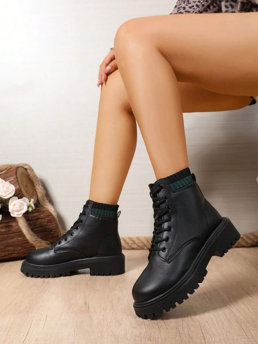 2025 New Thick Sole Retro Versatile British Style Ankle Boots For Women, Suitable For Spring And Autumn - Green - View 1