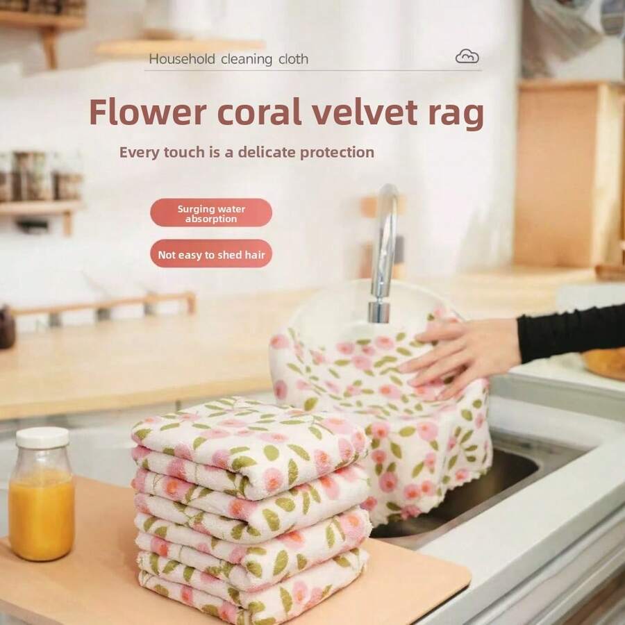 5/10pcs Reusable Kitchen Cleaning Cloths, Multi-Purpose Absorbent Dish Towels, Durable Cleaning Rags For Kitchen, Bathroom, Easily Removes Stains And Grease