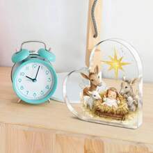 1 Stück, herzförmiges Acryl-Ornament mit Weihnachtskrippen-Motiv, perfekt für Heim- und Bürodekoration, ideales Feriengeschenk, moderner Stil, religiöses Thema, Weihnachtsdekoration