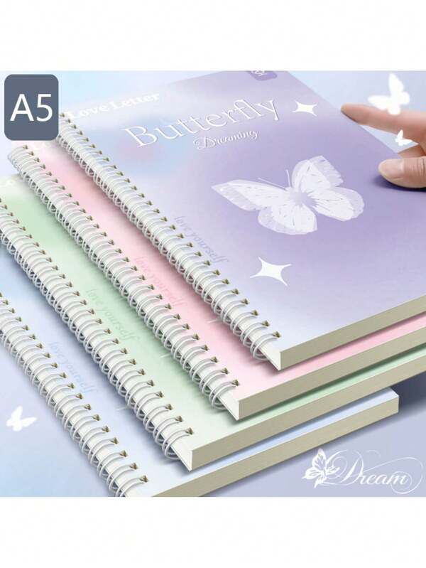 4 Packs A5 Spiral Notebooks With Double Coil - 120 Pages Each, Elegant Love Letter & Butterfly Design, Lined Paper Journals, Color Random, Ideal For Gift, Girls' Diary, Office Or School Supplies, Back To School Gifts