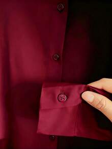 ISADORA MODA Women's Long Sleeve Shirt In Polyester Fabric, One Button On The Cuffs, White And Black, Pmg - 酒紅色 - 查看 3