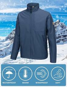 Men's Golf Windbreaker Lightweight Jacket Warm Fleece Lined Water-Resistant Zip Up Winter Coat Jacketshalloween - Xanh đậm - Xem 6