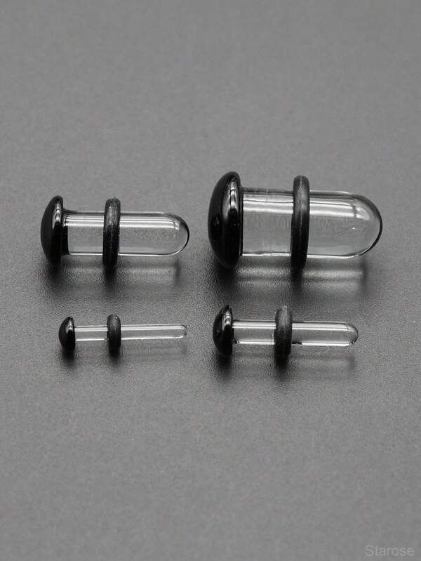 2 Stücke 14G-00G 10mm große Glasohrstecker mit schwarzem Pilzkopf und Silikonringen, glatte Glas-Ohrtunnel und -Plugs, gerade Barbell Piercing für Ohrläppchen, Helix, Tragus, Knorpel, Ohrringe als Körperschmuck für Frauen und Männer, Geschenke
