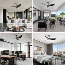 Sofucor Black 52-Inch Reversible Ceiling Fans With Remote Control Bedroom Ceiling Fans Curved Blades Downrod Ceiling Fan No Light With Reversible 6 Speeds Timer Fan - 黑色 - 查看 8