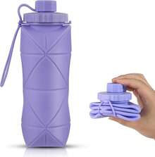 Silicone Collapsible Bottles,Lightweight Reusable Leakproof Traveling Camping Hiking Cycling Sports Outdoor,Foldable Portable Travel Bottle 600ML Dark And Purple 2Pack. - Màu tím - Xem 13