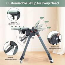 Cochildor 3-In-1 Foldable High Chair For Babies & Toddlers – Adjustable Height, Reclining Seat, 5-Point Safety Harness, Removable Tray, Lockable Wheels, Washable Cushion – Portable & Easy,Green/White/Black - 綠色 - 查看 3