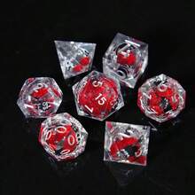 1 Bộ xúc xắc D&D chứa chất lỏng hình mèo đen, 7 xúc xắc nhựa D&D, xúc xắc nhập vai cạnh sắc - Màu Đỏ Sâu - Xem 7