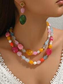 4pcs/Set Fashionable & Elegant Bohemian Style Colorful Resin Beads, Asymmetrical Geometric Amber, Pink, Turquoise, Gold, Honey Color Resin Blocks For DIY Jewelry Making, Necklace For Women, Party & Holiday, Random Color Patterns