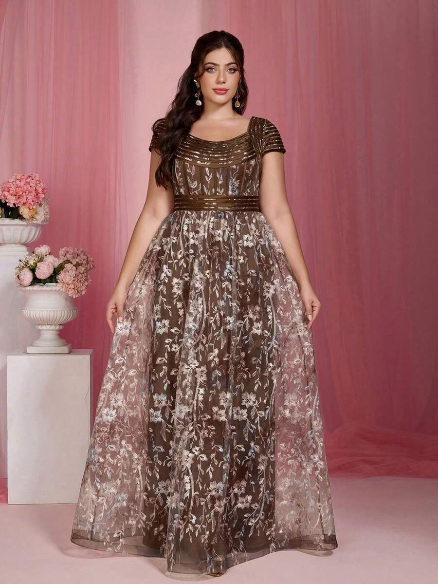 Mgiacypop,New Arrival,Square Collar, Airplane Sleeves, Embroidery, Lace, Tie, Big Swing, Evening Dress,FOR,Prom Wedding,Party Dress,Wedding Guest Dress, Evening Dress