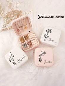 Customized Single-Piece Personalized Leather Jewelry Box, Engravable - Exquisite Engraved Name And Birthday Floral Pattern - Perfect Valentine's Day, Bridesmaid Or Mother's Day Gift - Portable Travel Storage Box - Multicolor - View 3