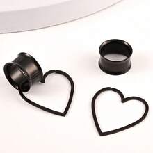 2PCS Punk Heart Shape Dangle Ear Plugs Piercing Body Jewelry Stainless Steel Ear Gauges Tunnels Stretchers Jewelry Women/Girl - Heart - View 4