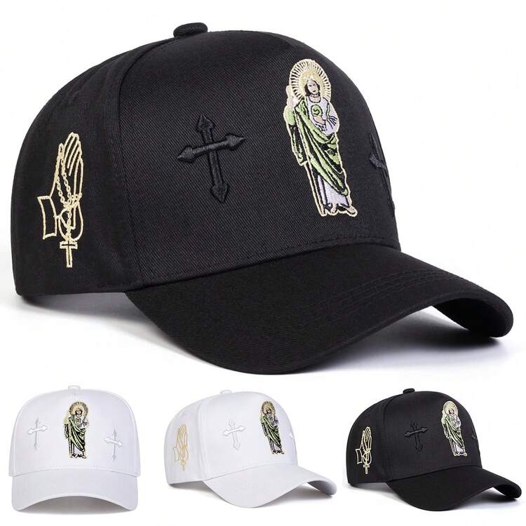 1 pieza Gorra de camionero con bordado de la cruz de para hombres, gorra de moda urbana de 5 paneles, sombrero casual con protección solar para primavera, otoño, viajes, playa - Multicolor - Añade 11