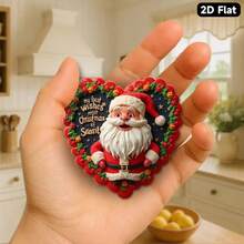 1pc Jolly Santa Claus Magnet With Wreath & Stars - 3.15" Acrylic Rubber Soft Magnetic Center Decor, 2D Fat Red & Gold Holiday Decoration For Fridge, Christmas Tree, Gifts - Warm Smiling Joyful Santa, 2D Flat Decor