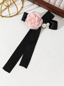 1pc Elegant Floral Bow Design Handmade Faux Pearl Brooch Pin, Luxury Jewelry Accessory For Women, Suitable For Daily Wear, Gift For Occasions