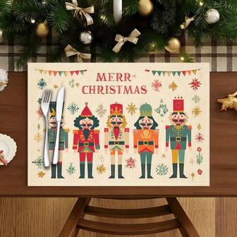 4개 크리스마스 테마 식탁 매트, 심플 호두까기 인형 병정 패턴, 별과 리본으로 장식, "Merry Christmas"라는 단어가 프린트되어 있으며 파티 식사, 휴일 장식 및 크리스마스 장식에 적합합니다. 크기는 30x45 센티미터이며 계절별 가정 장식에 적합합니다.
