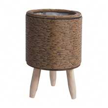 Handcrafted Rattan Weave Planter Basket, Woven Flower Pot Woven Grass Flower Basket , A Round Flower Pot With A Tripod, A Circular Indoor Planter, Balcony Decoration, Suitable For Both Indoor And Outdoor Use - 棕色 - 查看 1
