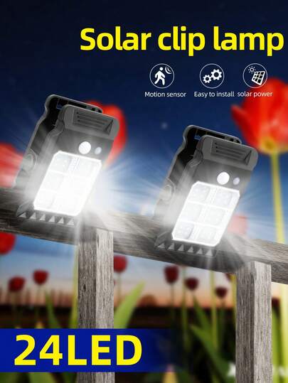 A 24LED Multifunctional Solar Wall Lamp, Portable And Easy To Install For Courtyard Wall Lighting, Garden Lighting, Outdoor Fence Lighting, And Night Light, Featuring An Outdoor Light With Motion Sensors And Clips, Wall Light, With 3 Light Modes For Fences, Terraces, Walls, Garages, And Courtyards, Available In Options Of 1 Grid/6 Grids (24LED/COB) For Christmas Decorations, Halloween Decorations, And Festive Courtyard Lighting.