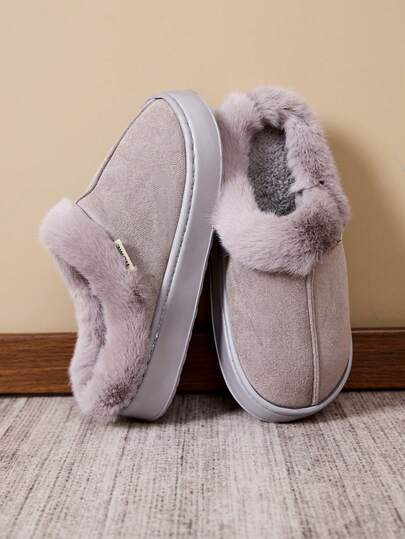 Women's Plush Lined Thick Indoor Slippers, Anti-Slip Comfortable Warm Bedroom Fabric Slippers For Autumn/Winter