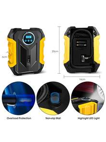 CARSUN Portable Tire Inflator Air Compressor, 150 PSI Cordless Air Pump, 12V DC Car Plug, Fast Inflation & Auto Shut-Off, LED Light, Smart Tire Pump For Cars, Bikes, Motorcycles, And Balls - Yellow - View 4