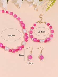 Set de 4 piezas de collar con cuentas en forma de corazón, pulsera y aretes minimalistas y elegantes, adecuado para hombres y mujeres, ideal para vacaciones, fiestas, uso diario, un regalo maravilloso para Halloween, Navidad, Acción de Gracias, cumpleaños