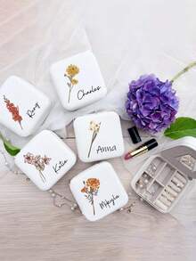 Customized Single-Piece Personalized Leather Jewelry Box, Engravable - Exquisite Engraved Name And Birthday Floral Pattern - Perfect Valentine's Day, Bridesmaid Or Mother's Day Gift - Portable Travel Storage Box - Multicolor - View 1