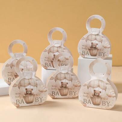 12 件棕色熊宝宝沐浴礼盒糖果盒（带手柄）、棕色热气球泰迪熊图案宝宝沐浴纸质礼盒、我们迫不及待、新生儿庆祝手提小礼盒、生日快乐派对礼物装饰小糖果盒、宝宝沐浴装饰、性别揭晓装饰、1 岁生日装饰、性别揭晓派对桌面礼物装饰用品、宝宝沐浴小商品盒、迎婴派对礼物
