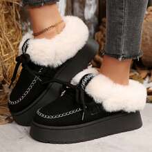 Slippers For Women Fall Winter Warm Faux Fur Lined Ankle Boots Indoor Outdoor House Shoes Cotton Fuzzy Bedroom Slippers - 黑色 - 查看 7