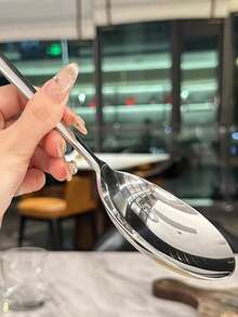 1 pieza Cuchara de servir grande de acero inoxidable, cucharón de sopa grande para el hogar, cuchara perforada redonda, adecuada para fiestas/bufés, apta para lavavajillas, accesorio de cocina, suministros para el hogar, vuelta al colegio - Multicolor - Ver 5