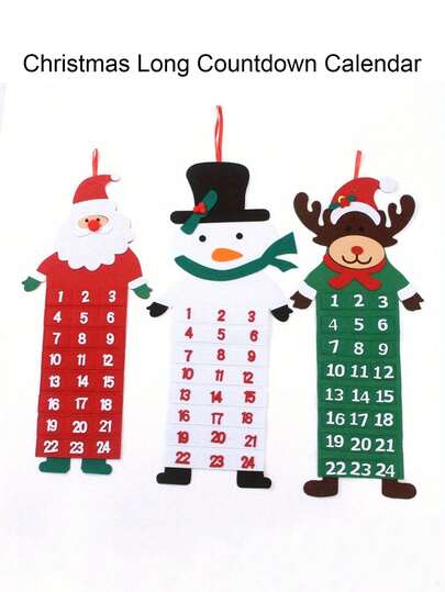 毛毡圣诞日历，圣诞老人降临节日历，24 个口袋圣诞日历，带有圣诞老人和雪人图案，24 天节日家居装饰，非常适合派对装饰、圣诞家居装饰、房间装饰、送给朋友和家人的节日礼物、圣诞礼物