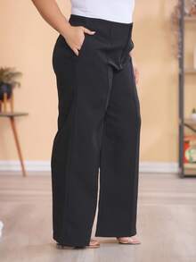 Plus Size Wide Leg Pants, New Fashion Tailored Fabric - Black - View 5