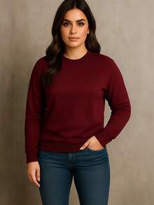 sudadera de manga larga con cuello redondocomodo, ideal para todas la estaciones - Rojo violeta - Ver 3