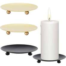 U200CRUENXG 3.5'' Gold Iron Candle Holders Set Of 4 - Rust - Resistant Pillar Candle Stand With Two - Tone Glass Plate Dining Table Shelf Decor Wedding RV Use