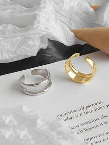 1pc Thick Asymmetrical Double-Layer Smooth Silver Adjustable Ring - Stackable Thick Band Ring - Women Jewelry, Thumb Ring, Gift For Her