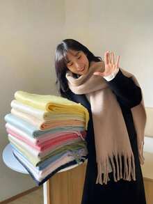 1pc Men's Solid Color Winter Scarf, Minimalist Headscarf, Beach Shawl, Soft & Cozy New Solid Color Scarf For Men & Women, Student Dreamy Macaron Color, Thick Circle Scarf Shawl To Keep Warm, Unisex Scarf, Couples Scarf - Multicolor - View 5