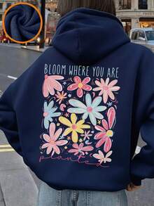 1件少女休闲印花套头卫衣，保暖内衬，长袖，秋冬季学生青少年服装