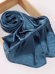 1pc Women Solid Crinkled Satin Hijab Scarf With Crocodile Texture, Non-Shedding Rectangle Women Scarves For Dress - Multicolor - View 7