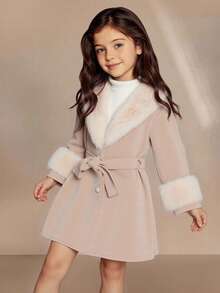 SHEIN 少女毛绒领外套，温暖又可爱 - 杏色 - 查看 5