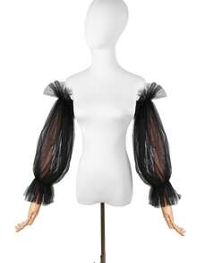 Bride Tulle Lantern Sleeve Simple Sleeveless Wedding Dress Decor Retro Minimalist High-End Elastic Sleeve Cuff