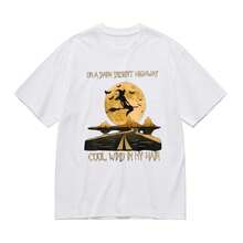 Camiseta unisex de Halloween de bruja montando escobas en carretera - 220g% algodón, blanco y negro, manga corta, cuello redondo, tema de Halloween, regalo para hombres, mujeres, papá, mamá y amigos, tallas S- - Blanco - Ver 2