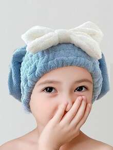 1pc Cute Cartoon Character Coral Fleece Children Hair Drying Cap, Soft & Super Absorbent, Suitable For Long & Short Hair
