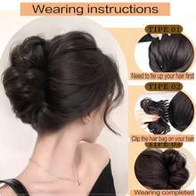 Pieza postiza para moño desordenado de mujer con pinza de agarre - Peinado de moño fácil de usar, color marrón oscuro/negro/sintético esponjoso, adecuado para fiestas, bodas y uso diario - No se necesitan herramientas, agrega volumen y estilo a tu cabello, perfecto para peinados de fiesta, rizos ondulados, mezcla sin costuras, accesorio de cabello elegante para peinado de novia, accesorios de cabello elegantes, pinzas de cabello de invierno