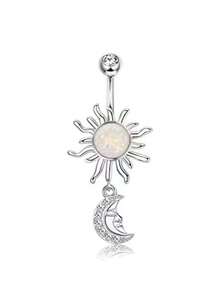1pc Fashionable Vintage Sunflower & Moon Navel Piercing Pendant, Belly Button Ring Decoration