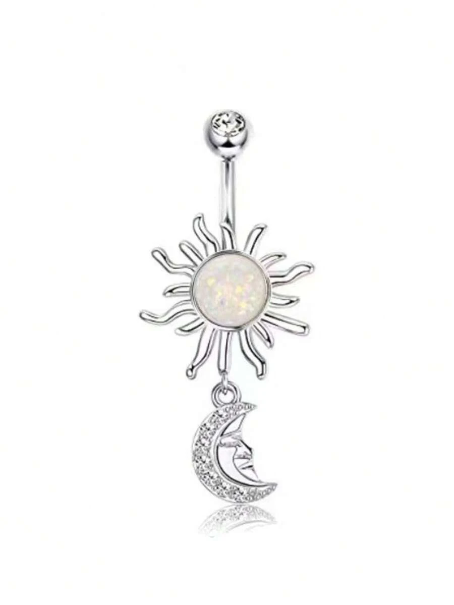 1pc Fashionable Vintage Sunflower & Moon Navel Piercing Pendant, Belly Button Ring Decoration